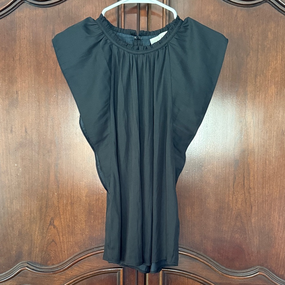LOFT Black Sleeveless Blouse XS Ruffle Shoulder Work Top